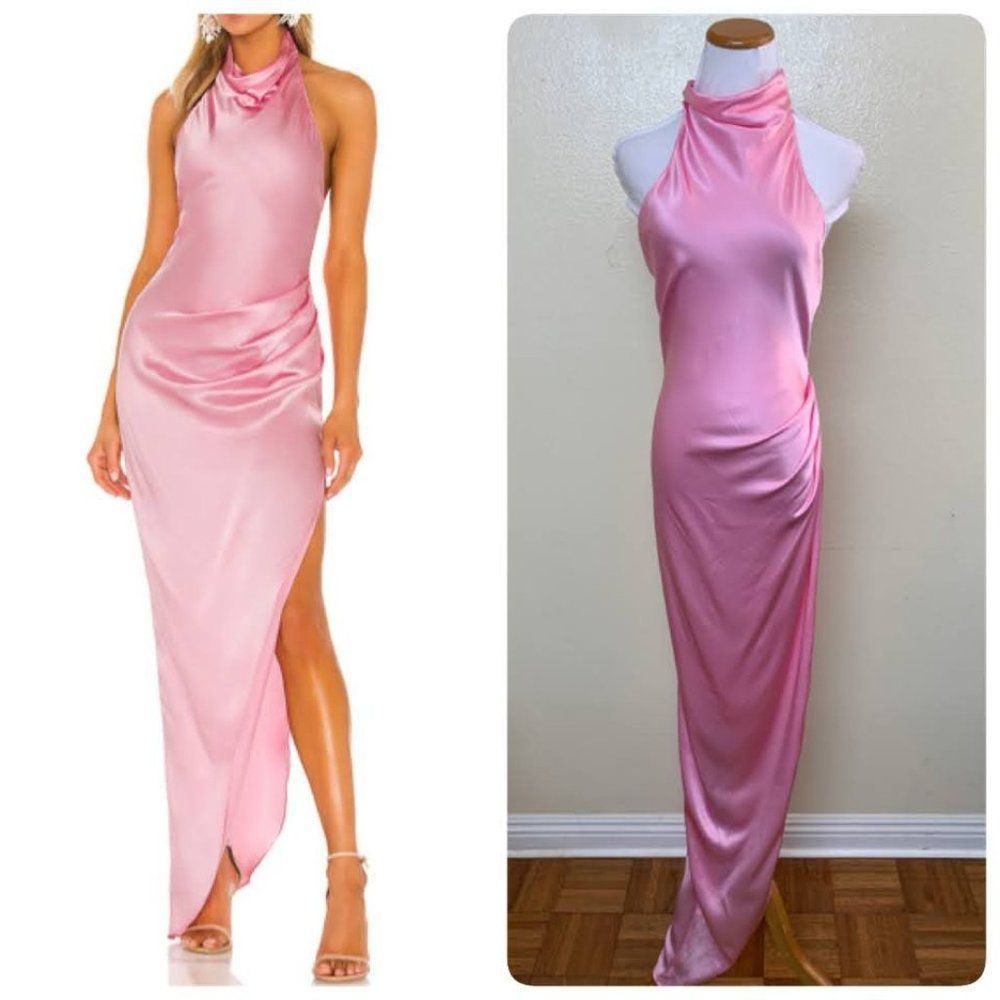 Amanda Uprichard X Revolve Samba Silk Satin Gown Small Flamingo Pink